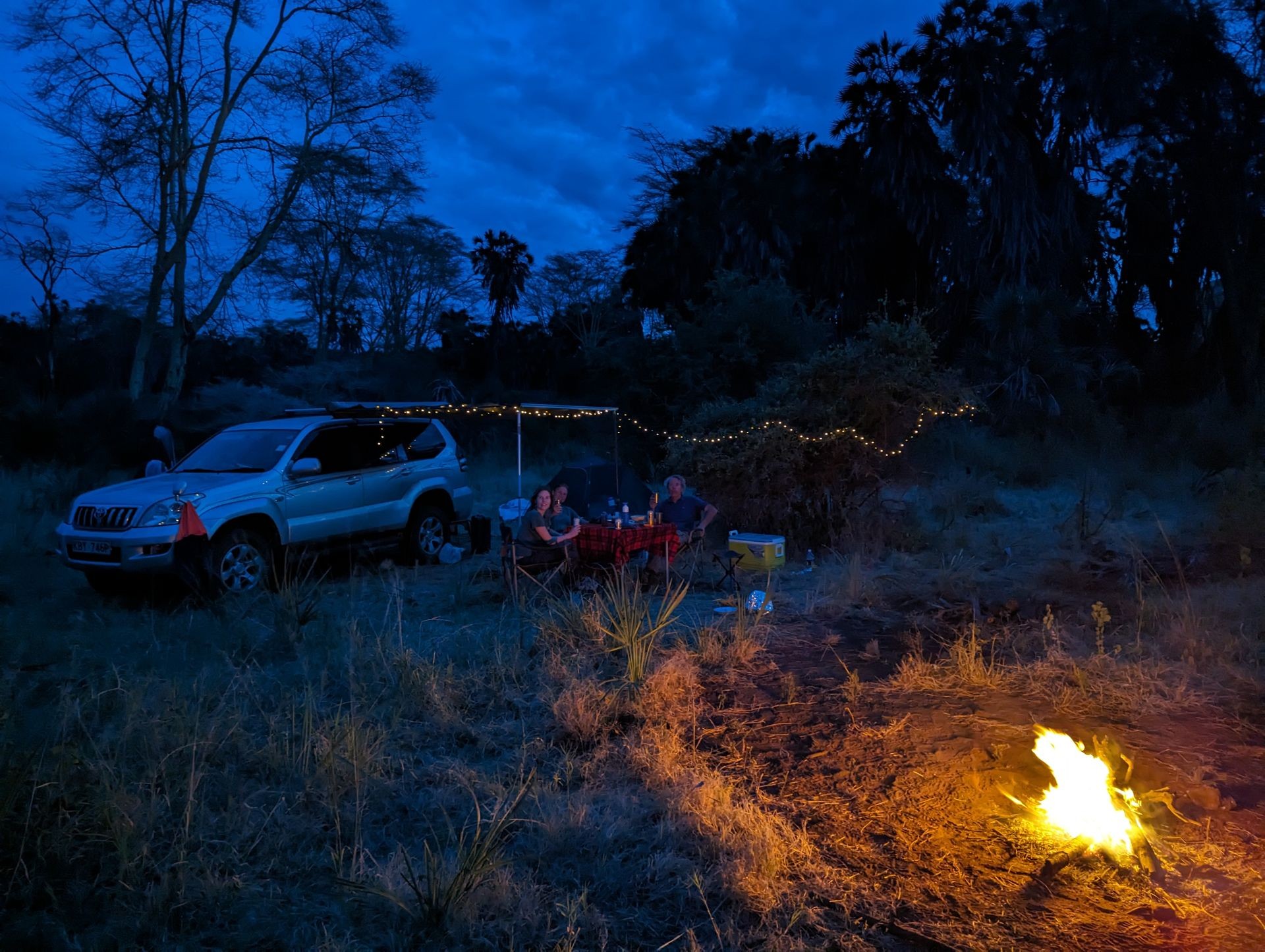 Camping tents overlooking the rugged terrain of Tsavo West National Park