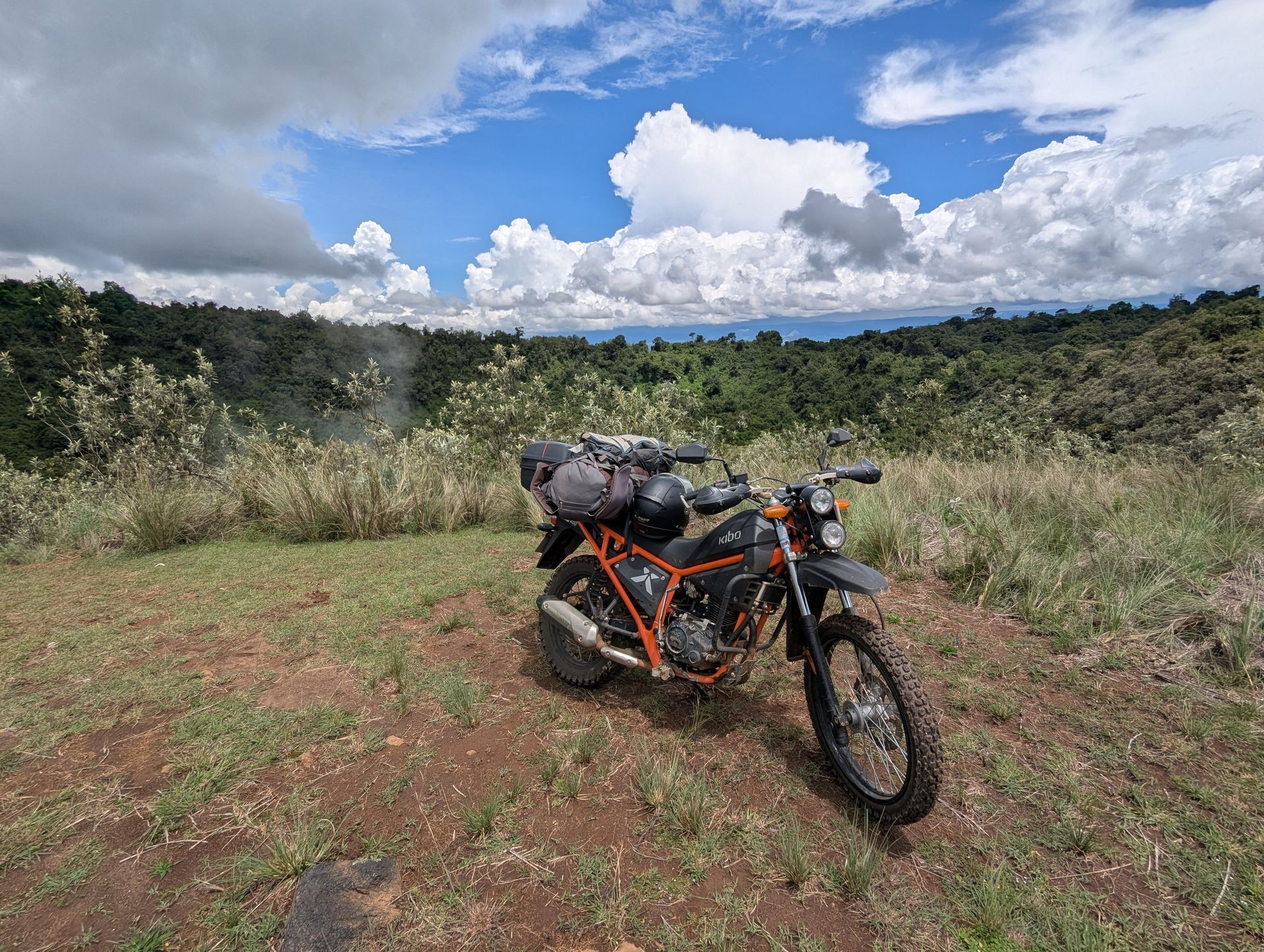 Motorbike camping gear in eburru forest