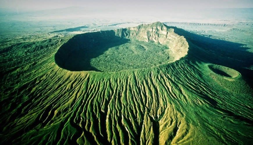 Aerial view of Mt Longonot crater, popular for hiking and camping in Kenya